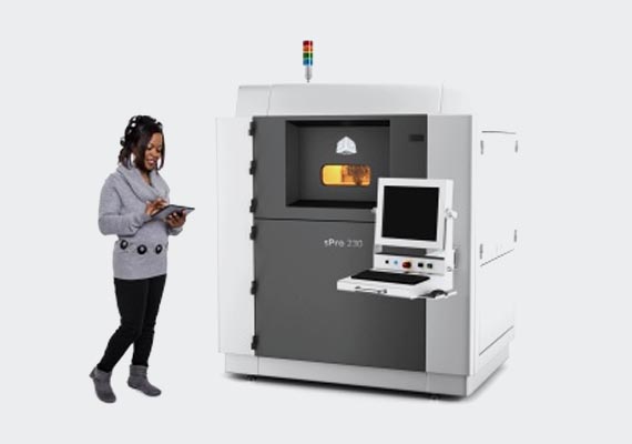 The sPro 230 production printer uses a state-of-the-art digital imaging system to accurately build large (up to 30 in/750 mm long), durable plastic parts in high-definition. Profit from the fullest use of the broadest range of available materials with automated powder handling and material recycling and traceability.