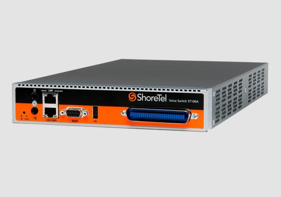The ShoreTel Connect Voice Switch ST100A is a voice switch that supports up to 100 IP phones, 8 loop start trunks, 6 extension ports and power fail transfer. The ShoreTel Voice Switch ST1000A supports ShoreTel IP phones, softphones, and SIP devices.
                                <br>
                                <small><b>Specifications:</b> 14.65 x 17.36 x 1.73 inches (372 x 212 x 42 mm), 5.3 lb (2.4 kg) in weight, 100-240 VAC, 50-60 Hz, power consumption: 60 W (max)</small>