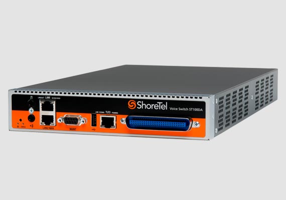 The ShoreTel Connect Voice Switch ST100DA is a voice switch that supports up to 100 IP phones, 2 loop start trunks, 6 analog phones and power fail transfer. The ShoreTel Voice Switch ST100DA supports ShoreTel IP phones, softphones, and SIP devices.
                                <br>
                                <small><b>Specifications:</b> 14.65 x 17.36 x 1.73 inches (372 x 212 x 42 mm), 5.3 lb (2.4 kg) in weight, 100-240 VAC, 50-60 Hz, power consumption: 65 W (max)</small>