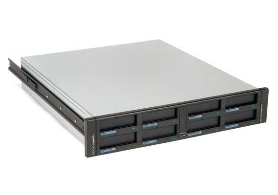 The RDX QuikStation provides removable data protection for any or many systems on the same network. The removable disk array emulates 10 configurable storage types, offering users versatility and expanded compatibility. The RDX-based appliance can look like a tape library or autoloader, virtual RDX drives, stand-alone tape drives, generic disk drives, or a combination of tape and disk. Media spanning allows users to store up to 24TB** with a single backup set. RDX QuikStation is compatible with popular backup applications to quickly and easily integrate automated removable disk into existing protection plans. ISCSI connectivity provides for easy integration into existing Ethernet infrastructure.
