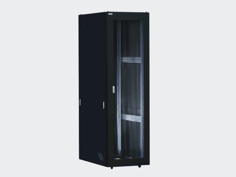 <p>Welded frame with high intensity; High-density vented front door (patent) & rear door enable equipment protection, ventilation and reliable operation, with turning angle above 120 degrees and ventilation rate above 71.2%.</p>
                        <p><small><b>FEATURES:</b> Welded frame with high intensity, Bottom with cable entrance, optional cover to close, Side doors with locks for protection, Advanced moon-shaped lock, Thickness of Steel: mounting profile: 2.0mm; mounting angle: 1.5mm; others: 1.2mm</small></p>