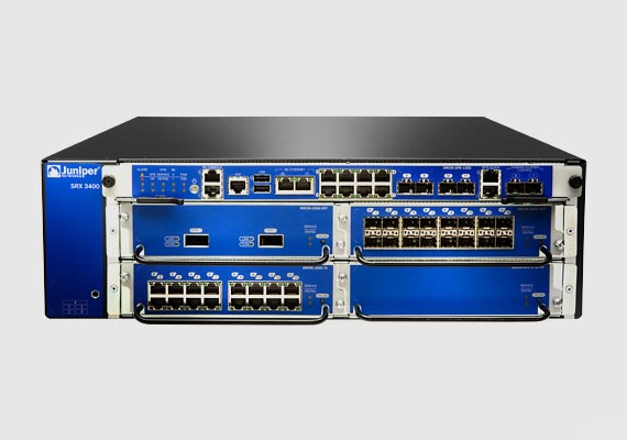 The SRX3400 is a next-generation security platform that delivers market-leading performance, scalability, and service integration in a mid-sized 3 U form factor. It supports up to 30 Gbps firewall, 8 Gbps firewall and IPS, or 8 Gbps of IPsec VPN, and up to 175,000 new connections per second.
                                <br>
                                <small><b>Features:</b> Comprehensive protection includes multi-gigabit firewall, security intelligence via Spotlight Secure, policy enforcement based on GeoIP data, UTM which includes IPS, application security (AppSecure), user role-based firewall controls, antivirus, antispam, and Web filtering, NAT, DoS, and QoS, Scalable performance enables additional services without degradation, System and Network Resiliency ensures carrier-class reliability from redundant hardware and components, and Junos OS software, Interface flexibility meets the needs of any network.</small>